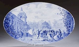 Oval Delft style platter with scene of Dresden
