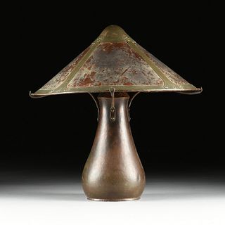 A DIRK VAN ERP MICA AND HAMMERED COPPER "RIVET" LAMP, SIGNED,1911-1915,