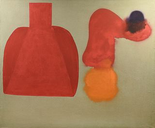 attributed to ROBERT BURNS MOTHERWELL (American 1915-1991) A PAINTING, "Venus in the Garden - Red and Gray," CIRCA 1965,