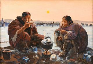 ANDREY ALEKSEYEVICH YAKOVLEV (Russian Federation 1934-2012) A PAINTING, "Tea Time,"