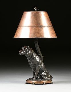 GEORGE NORTHUP (American b. 1940) A COPPER SHADED BRONZE SCULPTURE LAMP, "Jackson Hole," 
