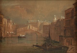 FELIX FRANÇOIS GEORGES PHILIBERT ZIEM (French 1821-1911) A PAINTING, "Rialto Bridge over the Canal," VENICE,