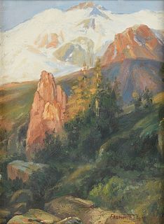 FREMONT ELLIS (American 1897-1985) A PAINTING, "Snowy Mountain Landscape in the Sunlight,"