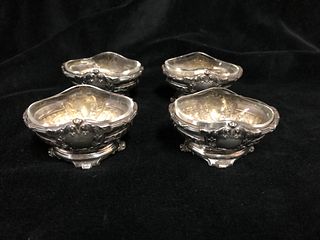 4 French Silver open Salts with liners