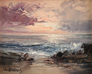 JOSE VIVES-ATSARA (Spanish/American 1919-2004) A PAINTING, "Sea Sunset," 1969,
