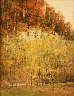 JOHN CHARLES TERELAK (American b. 1942) A PAINTING, "Path under Yellow and Orange Trees," 1981,
