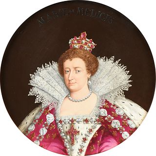 A SÈVRES STYLE PAINTED PORCELAIN PORTRAIT TONDO OF MARIE DE MEDICI, MARKED, FRENCH, LATE 19TH CENTURY, 