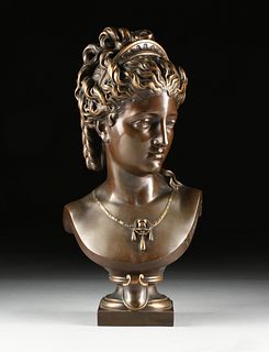EUGÈNE ANTOINE AIZELIN (French 1821-1902) A SCULPTURE, "Bust of a Lady with Tiara and Necklace," PARIS, 1870,