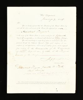 AN ANTEBELLUM UNITED STATES SURGEON GENERAL APPOINTMENT OF DR. JOSEPH ROWE SMITH, FROM JEFFERSON DAVIS, SECRETARY OF WAR, SIGNED, TO BVT. BRIGADIER GE