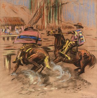 CHARLIE DYE (American 1906-1972) A DRAWING, "Rodeo," 1927,