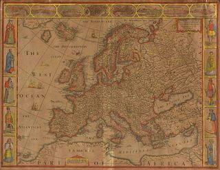 AN ANTIQUE MAP, "Europe (Evrop)," JOHN SPEED, CARTOGRAPHER, 1626-1676,