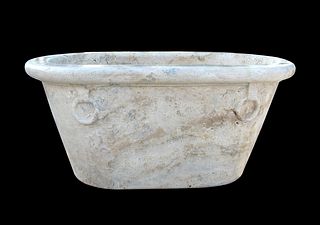 AN ANCIENT ROMAN STYLE TRAVERTINE LIMESTONE FREE STAND SOAKING TUB, MODERN,