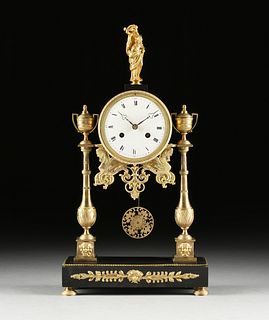 A DIRECTOIRE GILT BRONZE AND BLACK MARBLE MANTLE CLOCK, LATE 18TH/EARLY 19TH CENTURY,