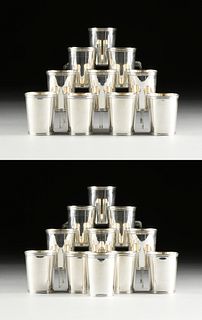 A SET OF TWENTY-ONE ALVIN MFG CO STERLING SILVER MINT JULEP CUPS, MARKED, AMERICAN, 1950s,