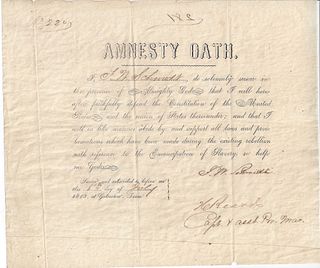 A RECONSTRUCTION ERA FEDERAL "AMNESTY OATH" WITH REFERENCE TO THE EMANCIPATION OF SLAVERY, WITNESSED BY H. BEARD, CAPT. & ASST. PROVOST MARSHAL, SIGNE