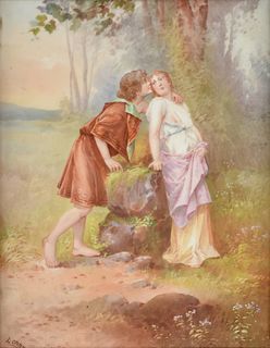GERMAN SCHOOL, A PORCELAIN PLAQUE, "Romeo and Juliet," LATE 19TH/EARLY 20TH CENTURY,