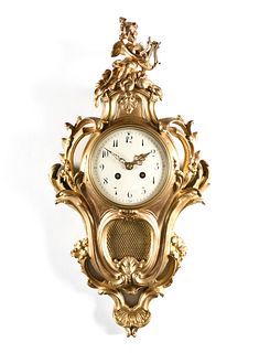 A FRENCH LOUIS XV STYLE GILT BRONZE "ALLEGORY OF MUSIC" CARTEL CLOCK, LATE 19TH CENTURY, 