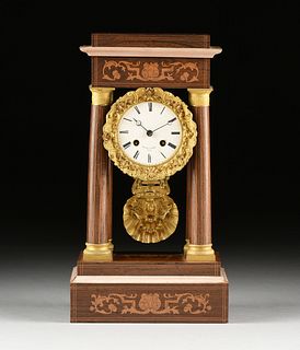 A RESTAURATION MARQUETRY INLAID ORMOLU MOUNTED ROSEWOOD PORTICO CLOCK, MIROY FRERES BROTHERS, RETAILERS, CLOCKWORKS BY SAMUEL MARTI ET CIE, PARIS, EAR