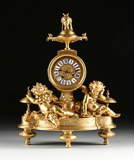 A FRENCH NÉO GREC GILT METAL FIGURAL MANTLE CLOCK, CASE BY PHILIPPE MOUREY, WORKS BY VINCENTI & CIE, CIRCA 1875, 