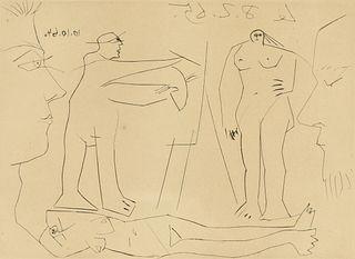 PABLO PICASSO (Spanish/French 1881-1973) A PRINT, "Peintre et modèle avec femme nue allongée et deux spectateurs," 1964-1965,
