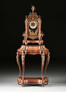 A LOUIS XIV STYLE BOULLE MARQUETRY INLAID CLOCK ON STAND, LATE 20TH CENTURY,