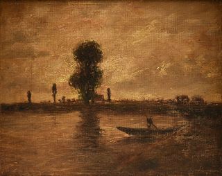 CHARLES FRANÇOIS DAUBIGNY (French 1817-1878) A PAINTING, "The Boatman and The Tree,"