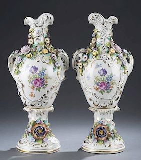 Pair of Sitzendork large urn vases.