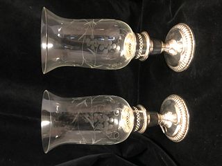 Birks Sterling silver Candle Holders with Hurricane Glass