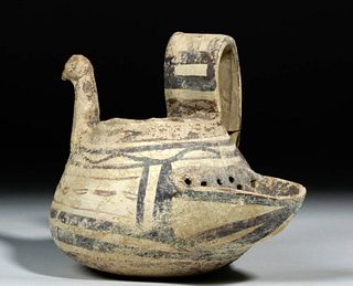 Daunian Polychrome Pottery Strainer in Duck Form