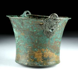 Roman Imperial Bronze Situla Applied Mask Detailing