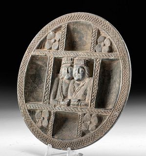 Gandharan Schist Cosmetic Plate w/ Figural Busts