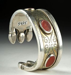 Antique Turkomen Silver Bracelet w/ Carnelian - 107.5 g