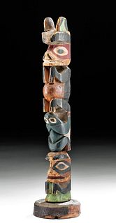 20th C. Pacific Northwest Coast Painted Wood Totem Pole