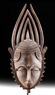 Early 20th C. African Yaure Wooden Face Mask