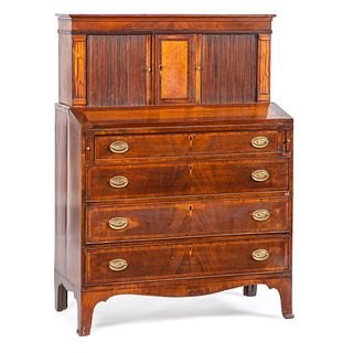 A Massachusetts Federal Inlaid and Figured Mahogany Lady's Tambour Writing Desk