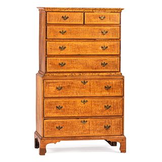 A Chippendale Carved and Figured Maple Chest-on-Chest