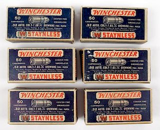 Lot of Six Boxes Winchester  Staynless 32  Auto Cartridges 