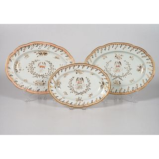 Three Chamberlain Worcester Porcelain Parcel Gilt Eagle Armorial Serving Dishes