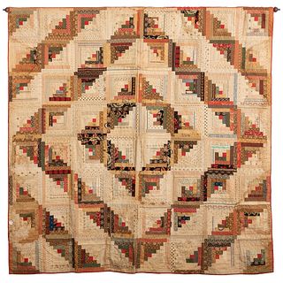 A Pieced Calico "Log Cabin" Quilt