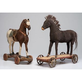 Two Hide-Covered Horse Pull Toys
