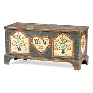 A Berks County, Pennsylvania Paint Decorated Pine Blanket Chest