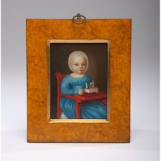 A Folk Art Portrait of a Child with Toy