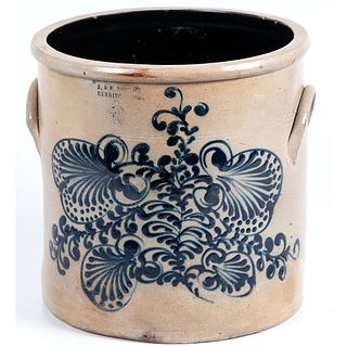 A Fine Norton 5 Gallon Stoneware Crock with Complex Cobalt Floral Decoration