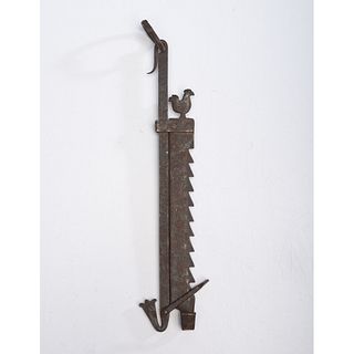 An Exceptional Miniature Wrought Iron Trammel with Chicken