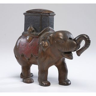 An Elephant with Howdah Cast Iron Mechanical Bank