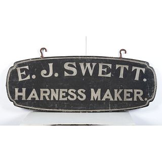 A Double-Sided Stenciled Wood Harness Maker Trade Sign