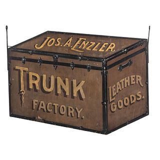 A Joseph Enzler Trunk Factory Figural Painted Wood Trade Sign