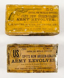 Early US Cartridge Co. .44 Colt Army Caliber Boxes, Lot of Two 