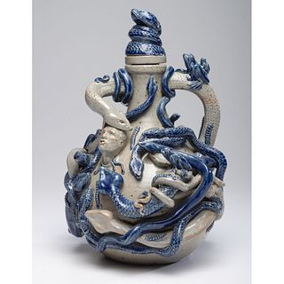 A Masterful Anna Pottery Style "Temperance" Stoneware Jug by Brian Moore