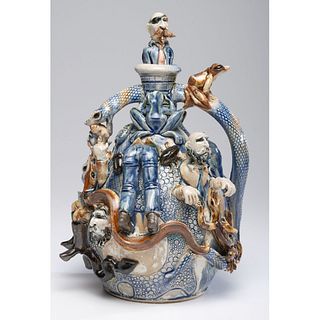 A Whimsical "Temperance" Stoneware Jug by Mitchell Grafton